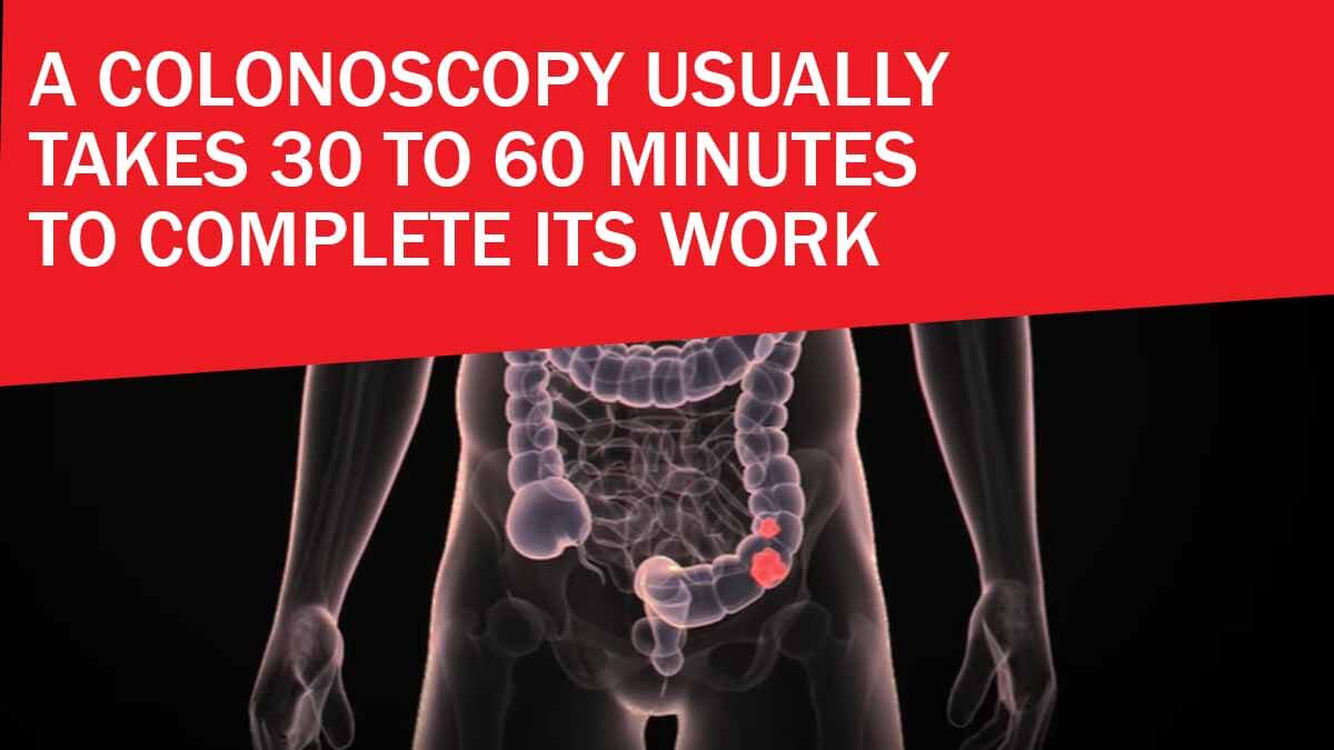 A colonoscopy usually takes 30 to 60 minutes to complete its work
